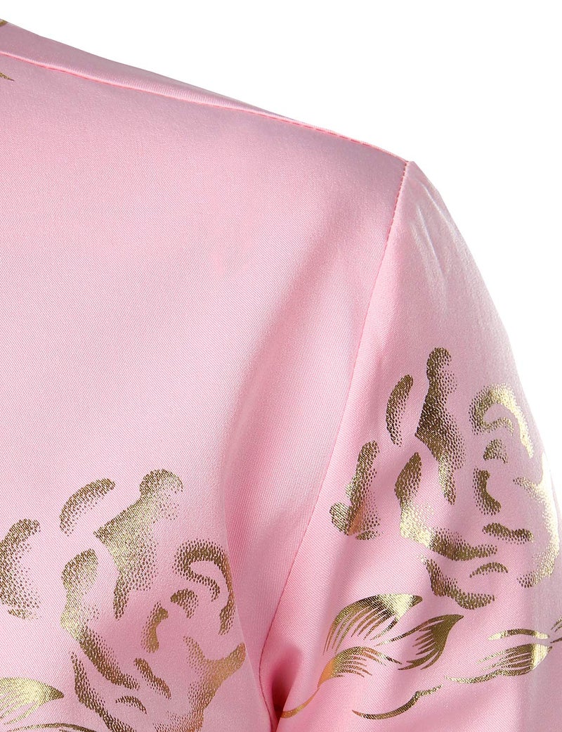 ZEROYAA Mens Hipster Gold Rose Printed Slim Fit Long Sleeve Dress Shirts/Prom Performing Shirts Z56 Pink Large - Image 4